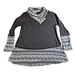 Miusey Women's LS Cowl Neck Form Fitting Casual Tunic Top Blouse Black Gray L